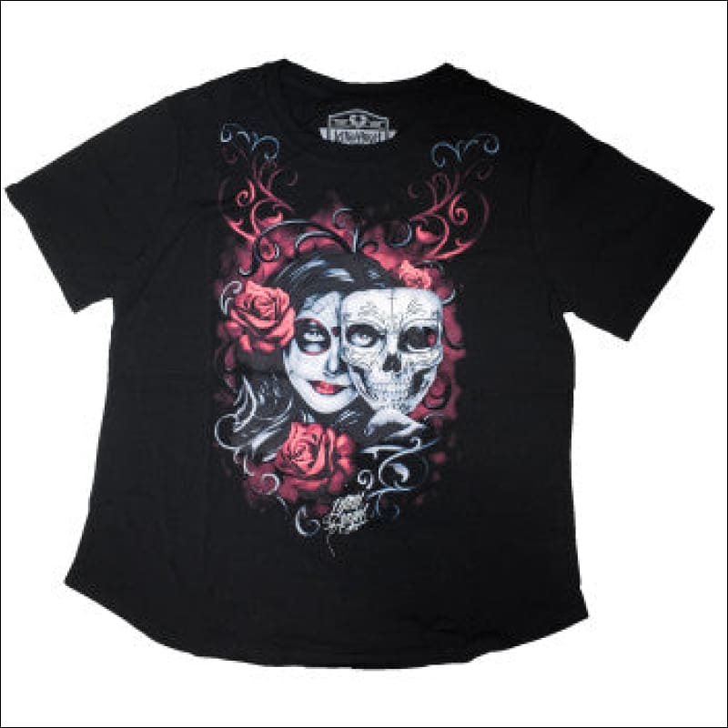 LETHAL THREAT WOMEN’S TWO FACED CATRINA T-SHIRT - SHIRT