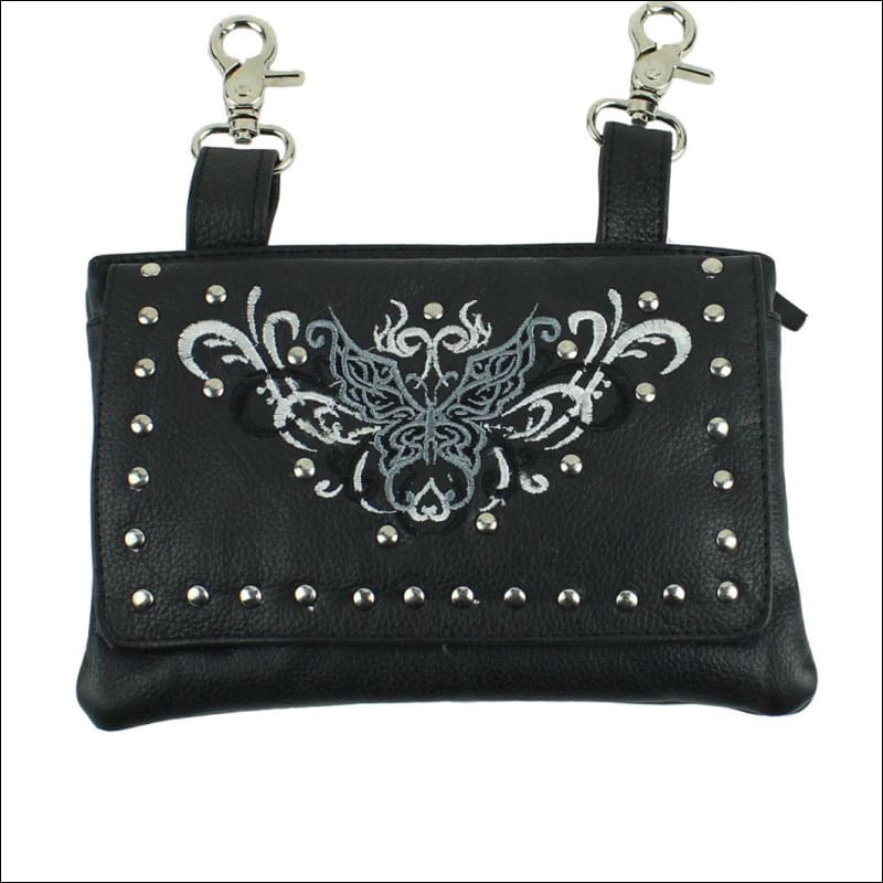 BUTTERFLY LEATHER CLIP BAG - BLACK