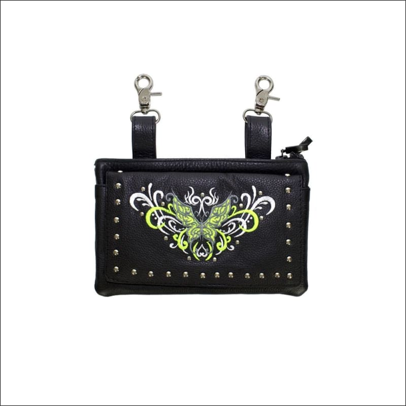 BUTTERFLY LEATHER CLIP BAG - LIME GREEN