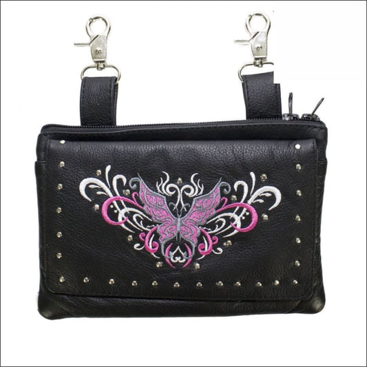 BUTTERFLY LEATHER CLIP BAG - PINK