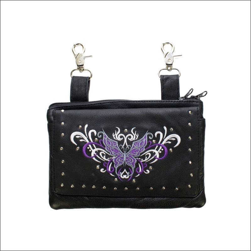 BUTTERFLY LEATHER CLIP BAG - PURPLE