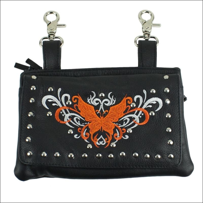 BUTTERFLY LEATHER CLIP BAG - RED