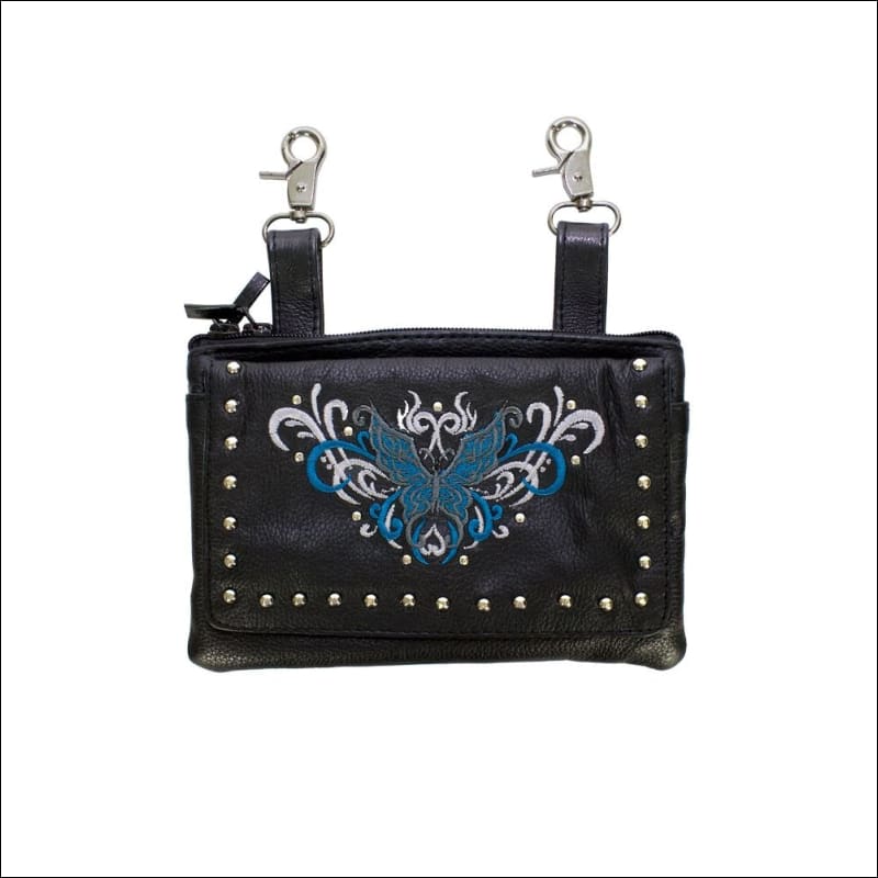BUTTERFLY LEATHER CLIP BAG - TEAL