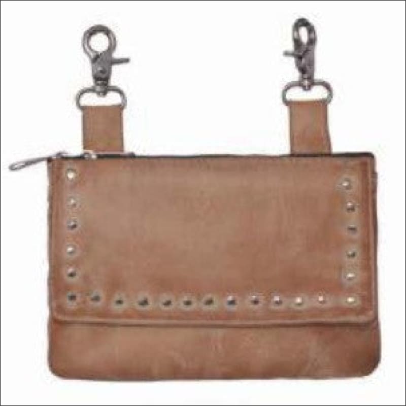 LEATHER STUDDED CLIP ON BAG - TAN - CLIP ON BAGS